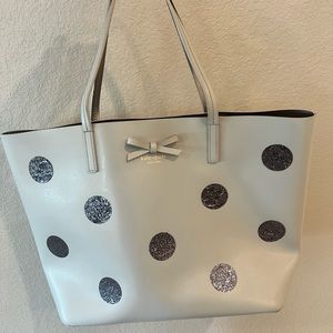 Kate Spade grey tote purse with glitter polka dots